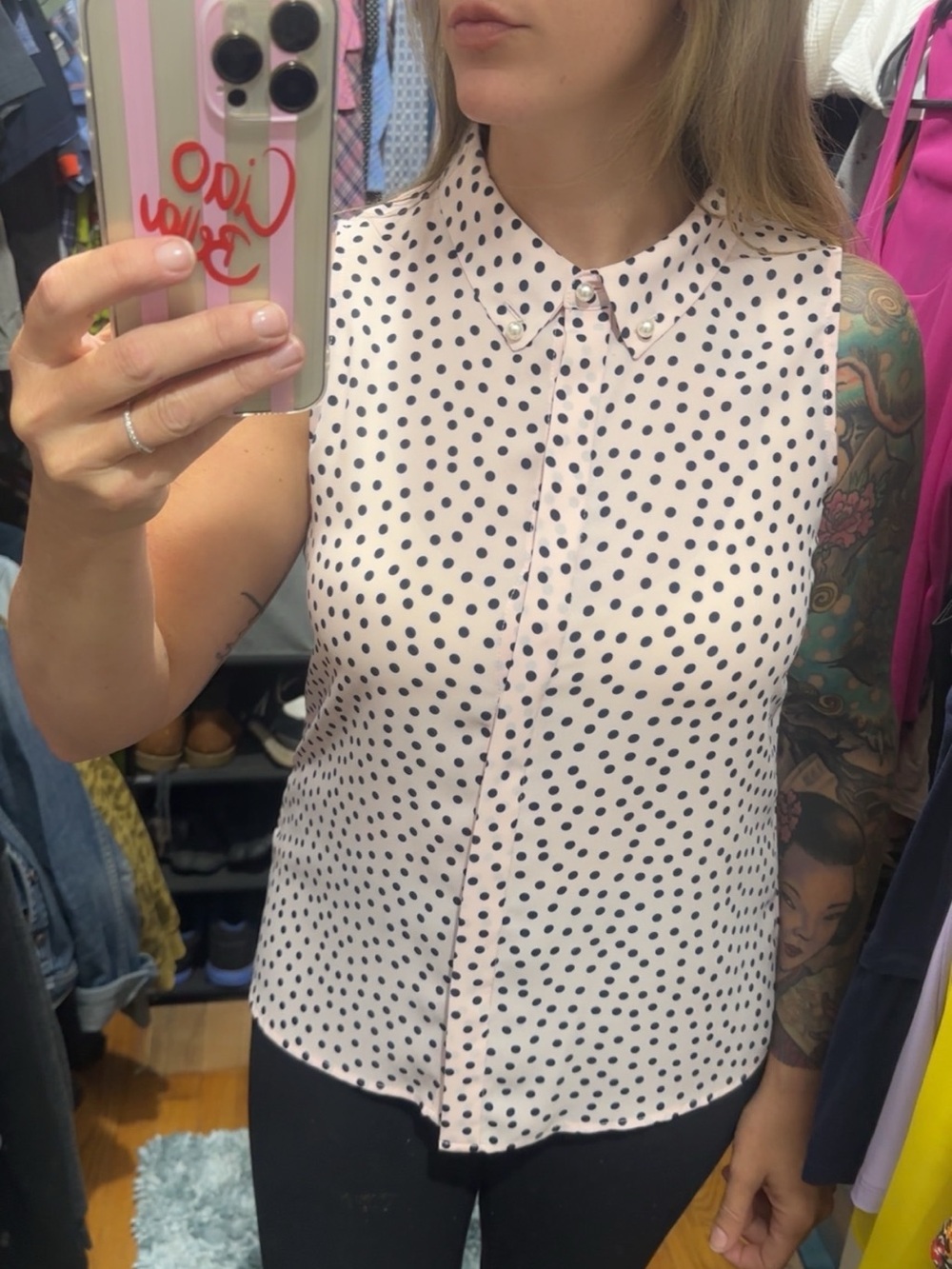 Sleeveless Polka Dot Collar Top